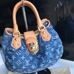 AUTHENTIC PRE-LOVED LOUIS VUITTON BLUE DENIM MINI PLEATY MONOGRAM SATCHEL